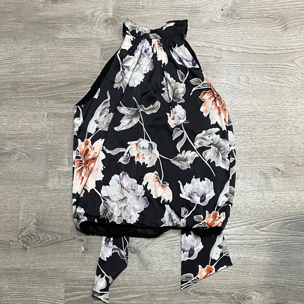 White House Black Market Black Floral Halter Blouse